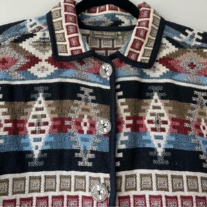 VTG Jane Ashley Women's LARGE Multicolor Western Tribal Cotton Tapestry Jacket